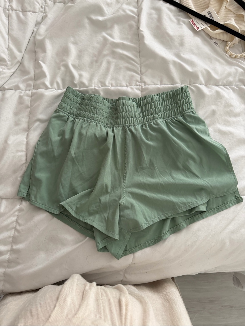 90 Degree By Reflex Sage Green High-Waist Athletic Shorts